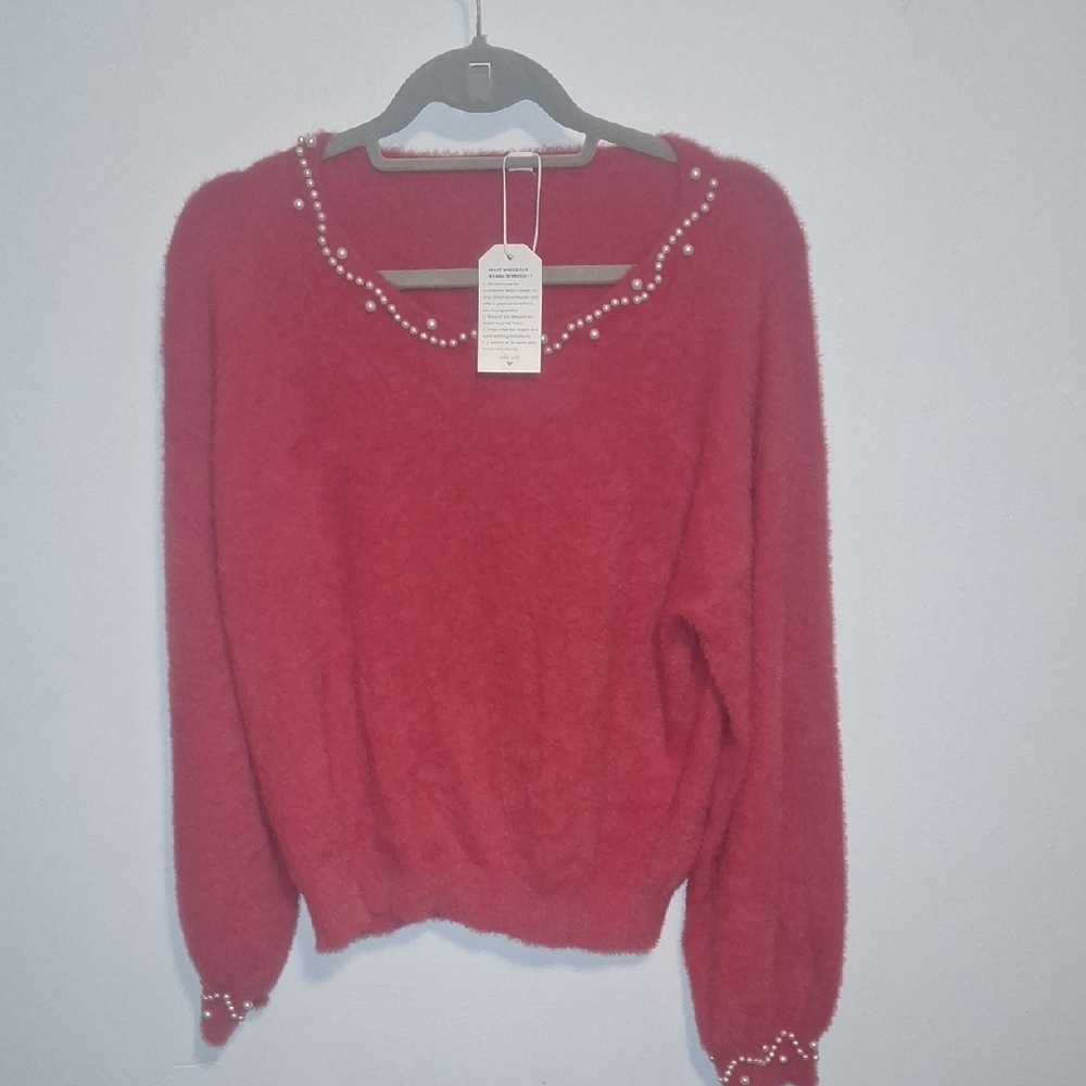 Source Unknown Red Sweater with Pearl Details